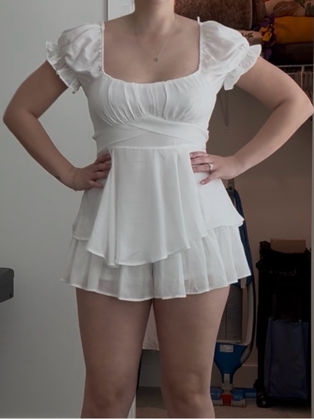Francesca’s White Ruffled Romper
